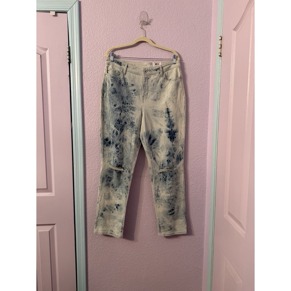 Style & Co Jeans Womens 12 High Rise Stretch Denim Tie Dye Distressed Boho NWT